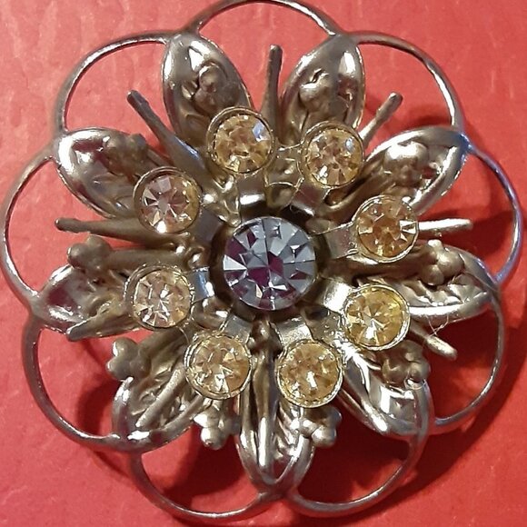 Silver Brooch with Gems - Picture 1 of 4